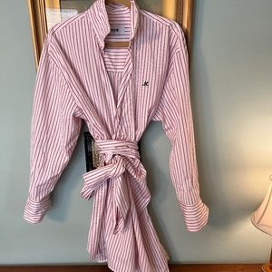 MSGM Red and White Striped Belted Shirt Dress SZ 44